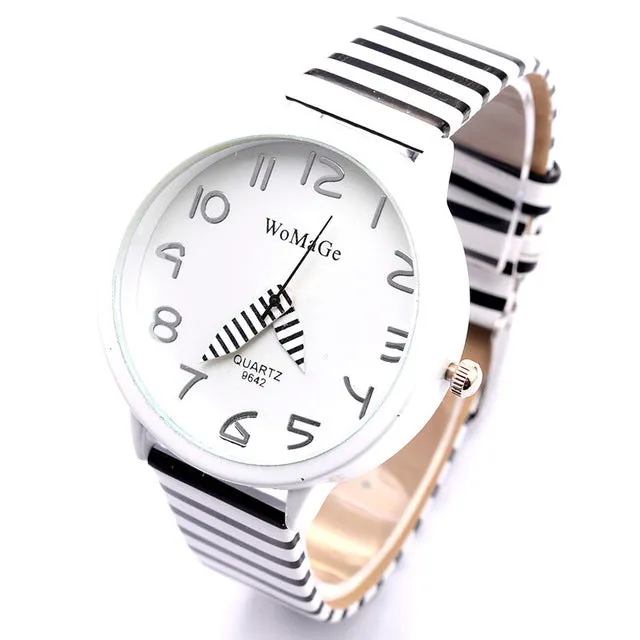 2017 New Top Brand Womage Simple Designer Zebra Crossing Stripe Cow Leather Wrist Watches Girl Children Popular Quartz Clock