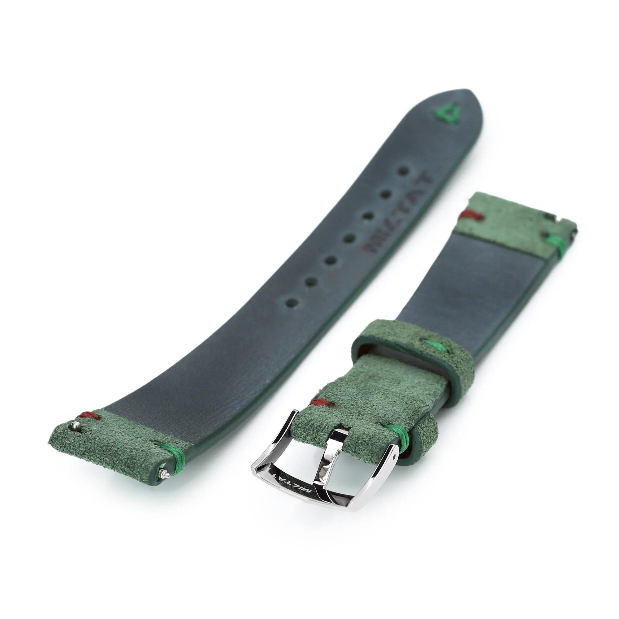 20mm Emerald Green Quick Release Italian Suede Leather Strap, Red - Green St.