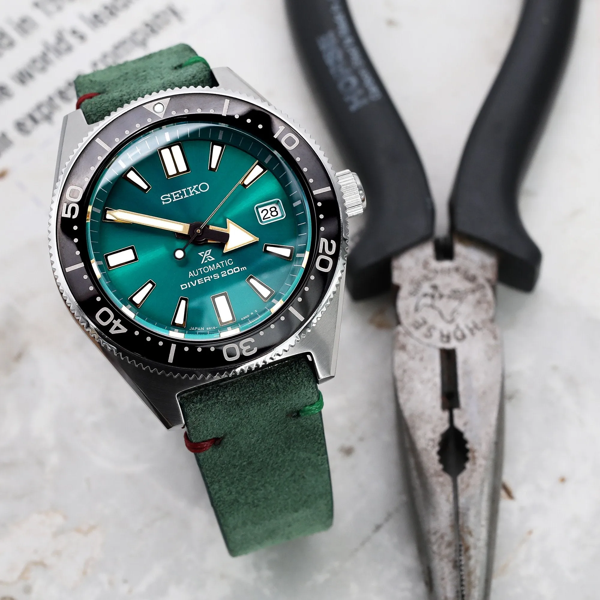 20mm Emerald Green Quick Release Italian Suede Leather Strap, Red - Green St.