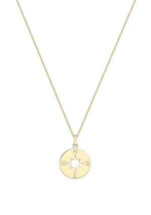 9 Carat Gold Cut Out Compass Disc Charm Necklace, Gold