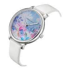 ARIES GOLD ENCHANT FLEUR SILVER STAINLESS STEEL L 5035 S-BUFL LEATHER STRAP WOMEN'S WATCH