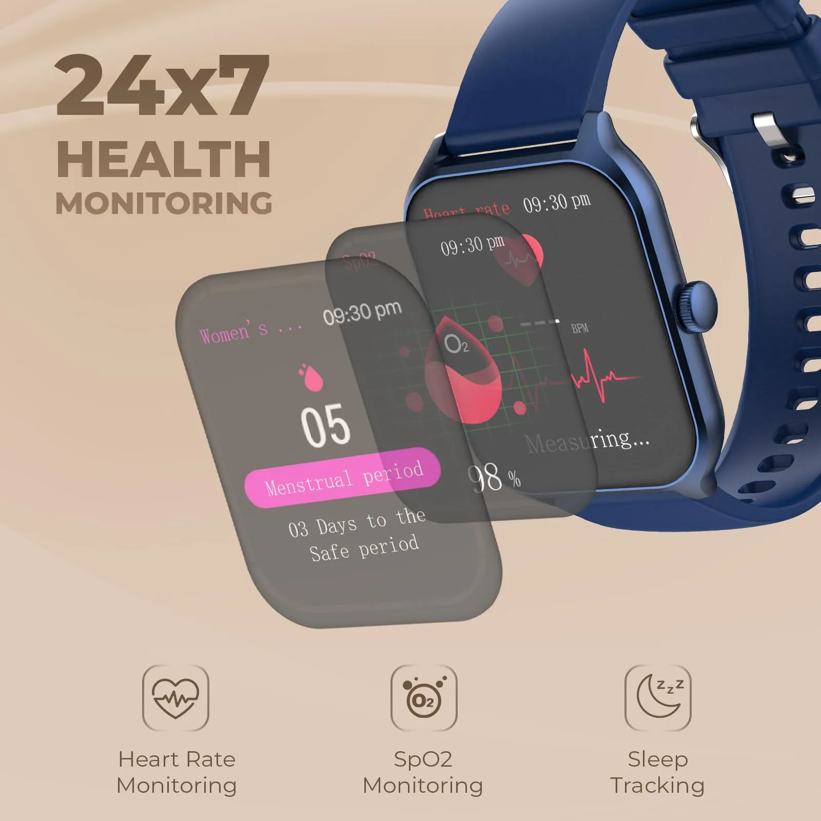 beatXP Marv Sense 1.96" Ultra HD Large Display Bluetooth Calling Smart Watch, Metal Body, Rotary Crown, 320 * 386px, 500 Nits, 60Hz Refresh Rate, 100  Sports Modes, 24x7 Health Monitoring (Blue)