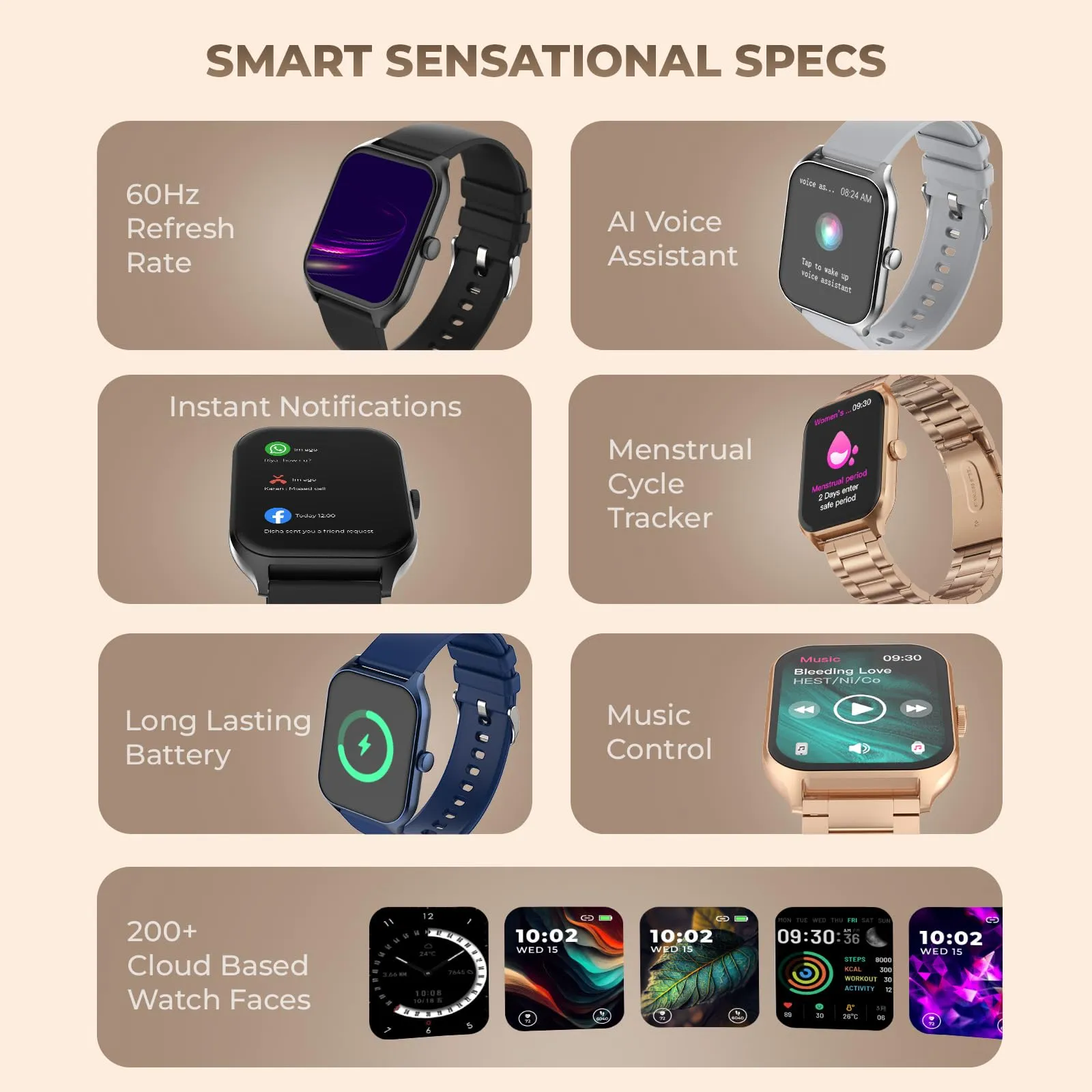 beatXP Marv Sense 1.96" Ultra HD Large Display Bluetooth Calling Smart Watch, Metal Body, Rotary Crown, 320 * 386px, 500 Nits, 60Hz Refresh Rate, 100  Sports Modes, 24x7 Health Monitoring (Blue)