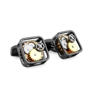 Black Gunmetal Plated Square Gear Cufflinks