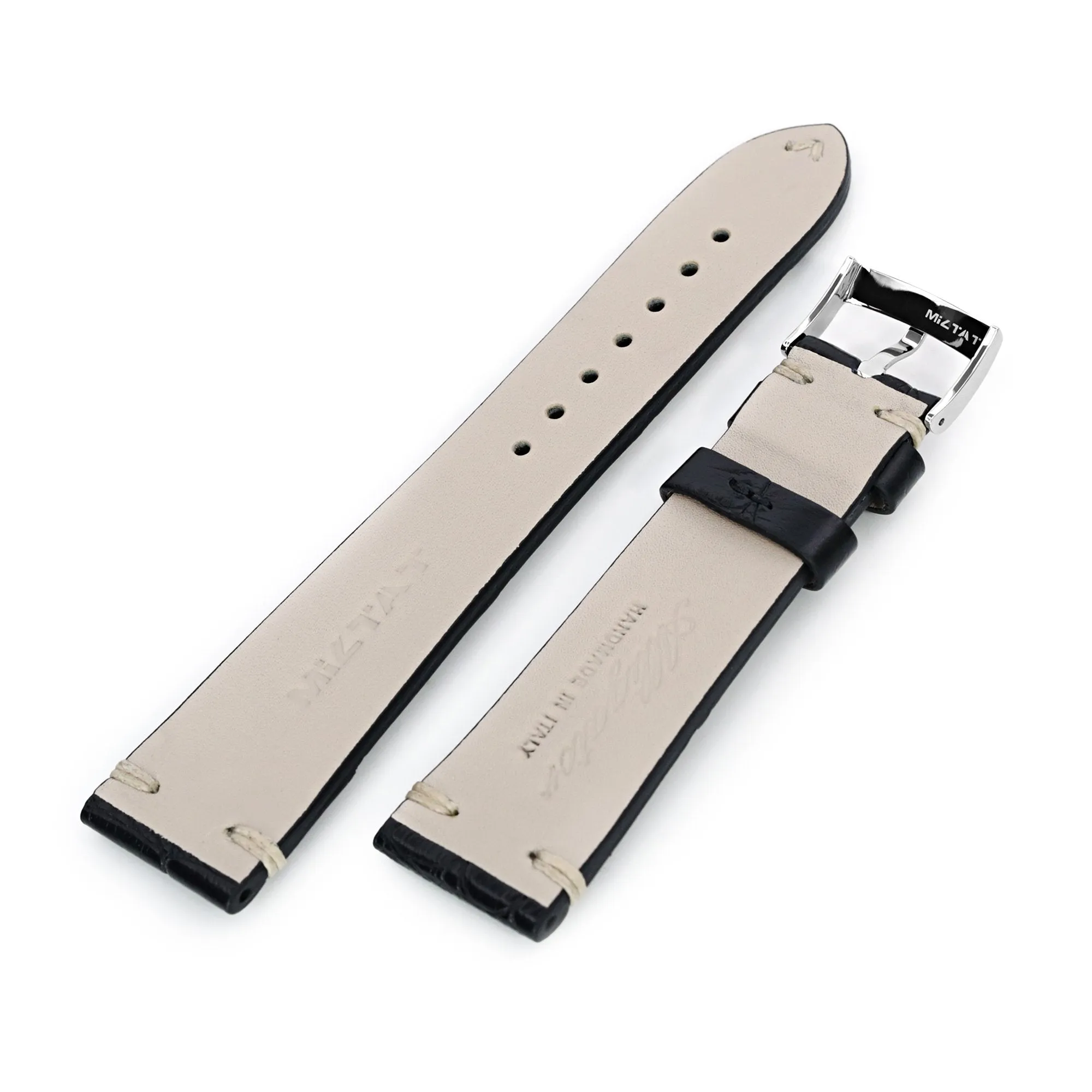 Black Italian Handmade Hornback Alligator Watch Strap, 20mm or 22mm