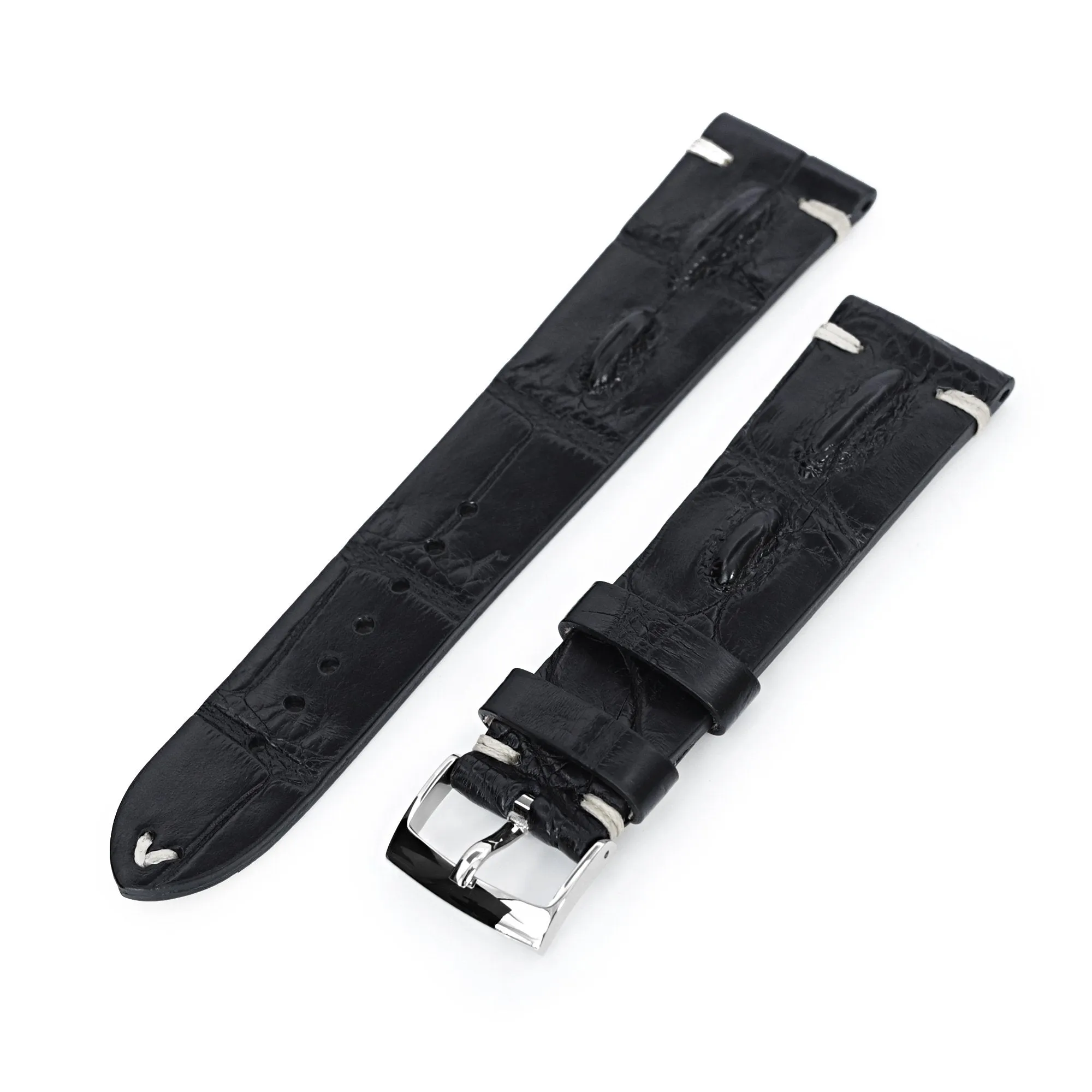 Black Italian Handmade Hornback Alligator Watch Strap, 20mm or 22mm