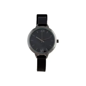 Black Skinny Faux Leather Strap Watch