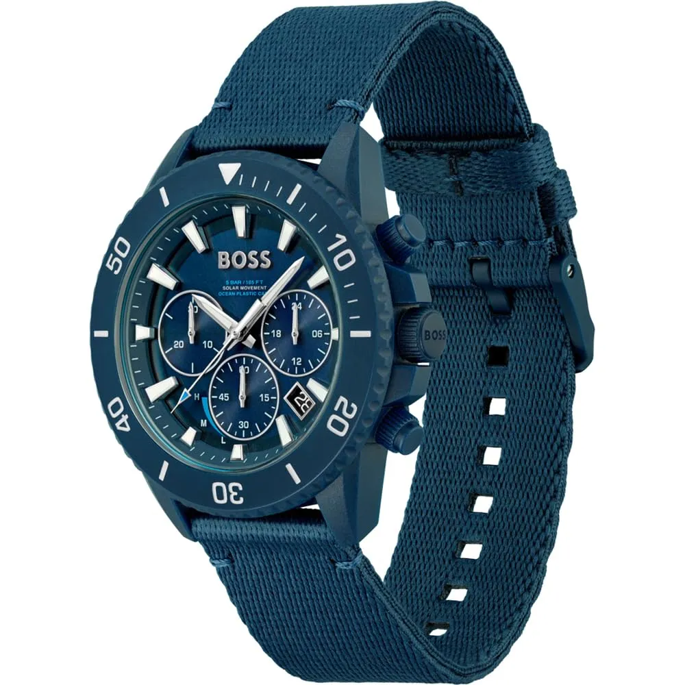 BOSS Admiral Solar Qtz - Chrono Blue Round Dial Men's Watch|Blue Nylon Material|Blue Color Band - 1513919