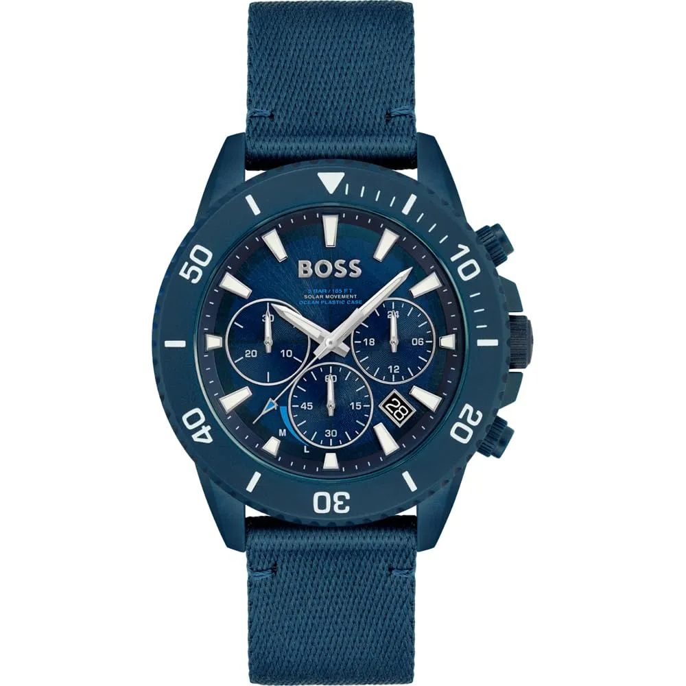 BOSS Admiral Solar Qtz - Chrono Blue Round Dial Men's Watch|Blue Nylon Material|Blue Color Band - 1513919