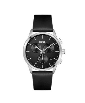 BOSS Dapper Qtz Fashion Chrono Black Round Dial Men's Watch|Black Leather Material|Black Color Band - 1513925