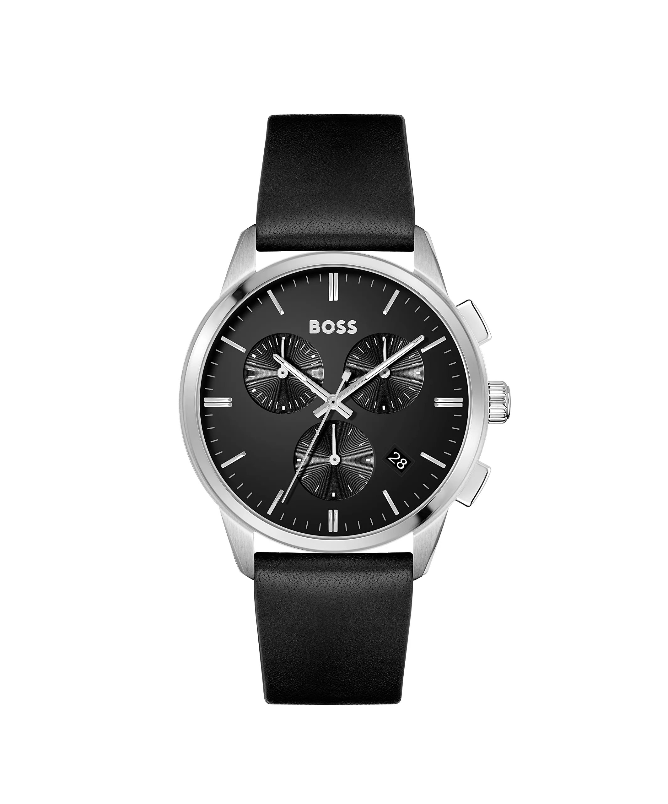 BOSS Dapper Qtz Fashion Chrono Black Round Dial Men's Watch|Black Leather Material|Black Color Band - 1513925