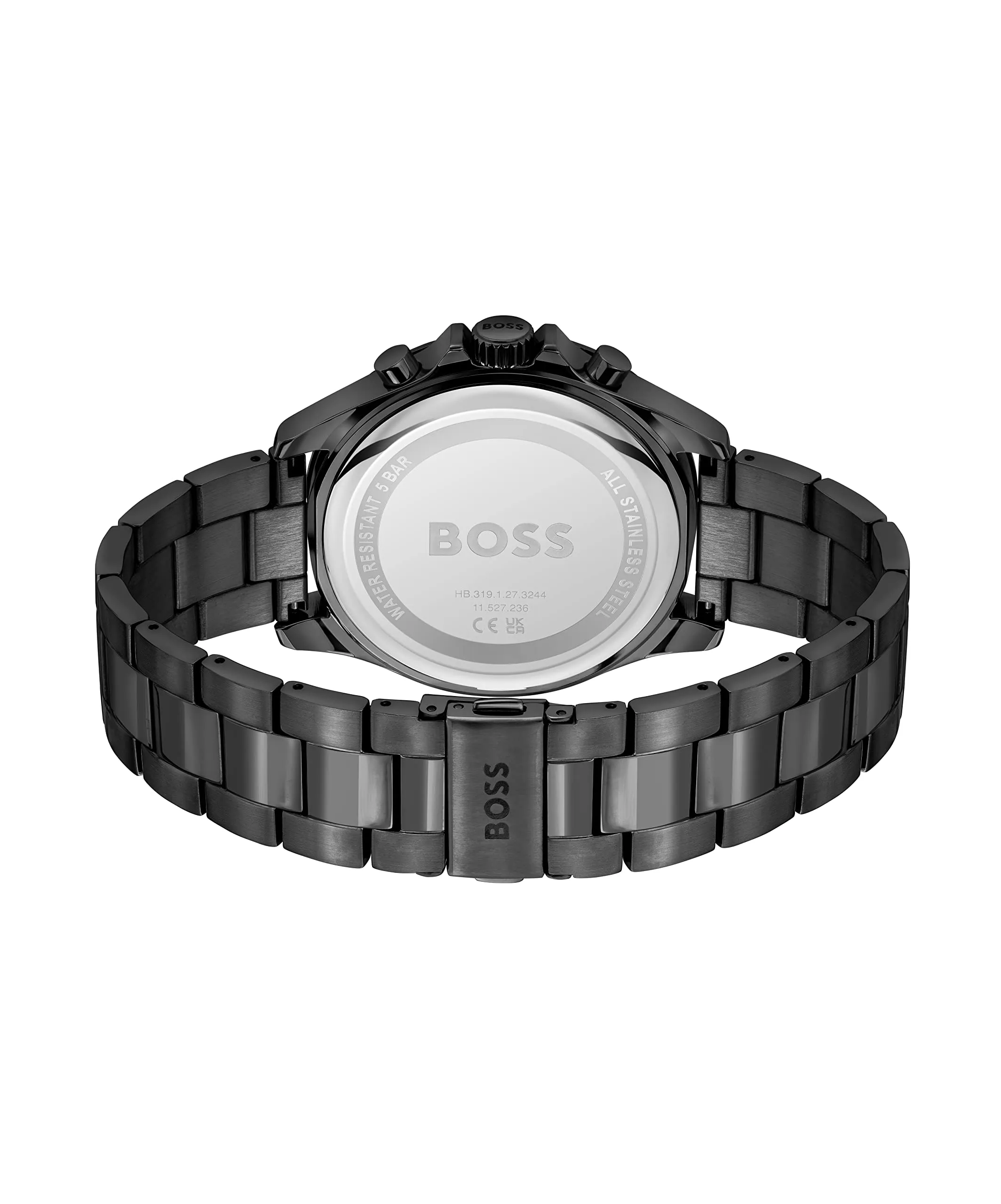 BOSS Troper Qtz Fashion Chrono Grey Round Dial Men's Watch|Ionic Plated Black Steel Material|Black Color Band - 1514058