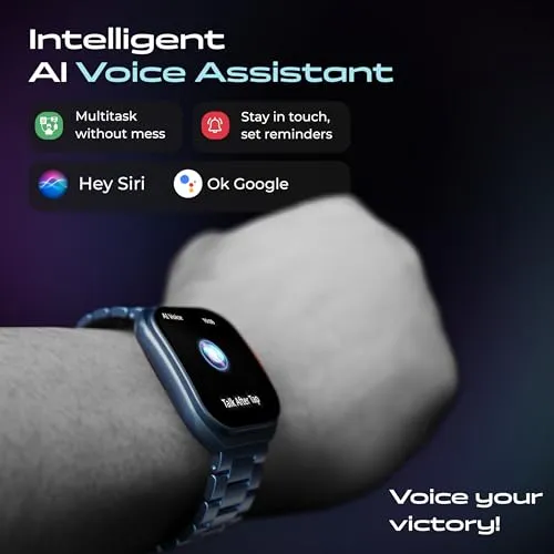 Boult Newly Launched Trail Smart Watch 2.01'' 3D Curved HD Display, Bluetooth Calling, Working Crown, 190 Watchfaces, 500 Nits Brightness, AI Voice Assistant, SpO2 Monitoring, 120  Sports Mode (Metal Blue)