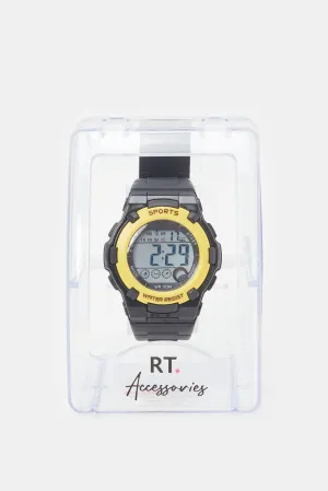 Boys Yellow And Black Multifunctional Digital Watch