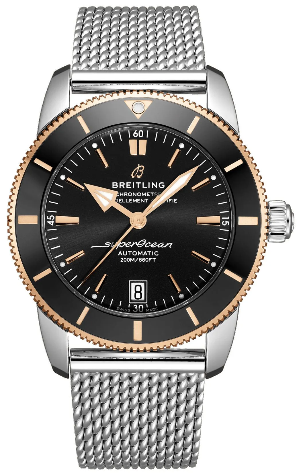 Breitling Superocean Heritage Automatic Chronometer Stainless Steel & 18k Rose Gold Black Dial Date Divers Mens Watch Special Edition UB2010121B1A1