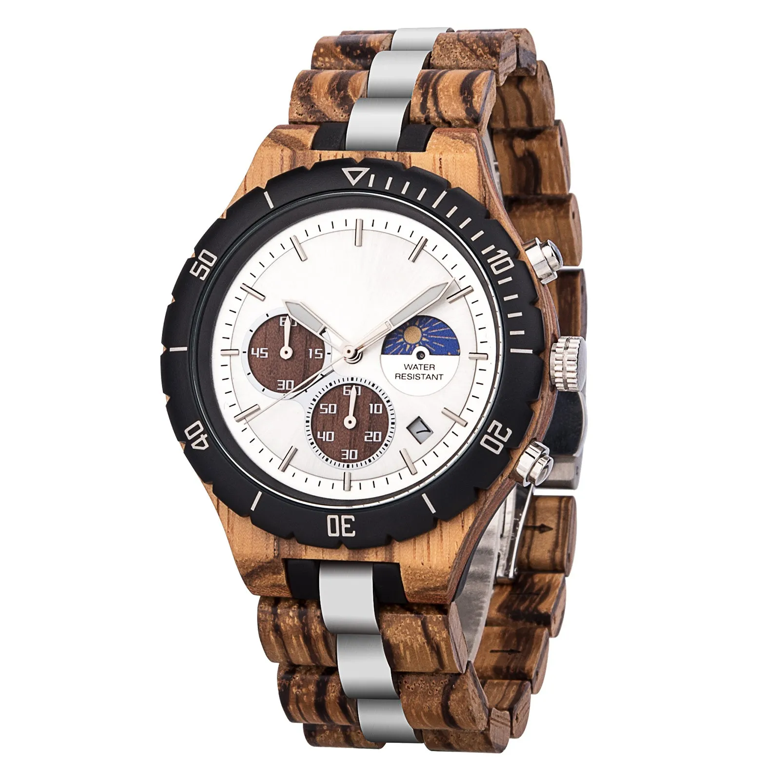 Budapest - Silver Steel & Zebrawood Chronograph