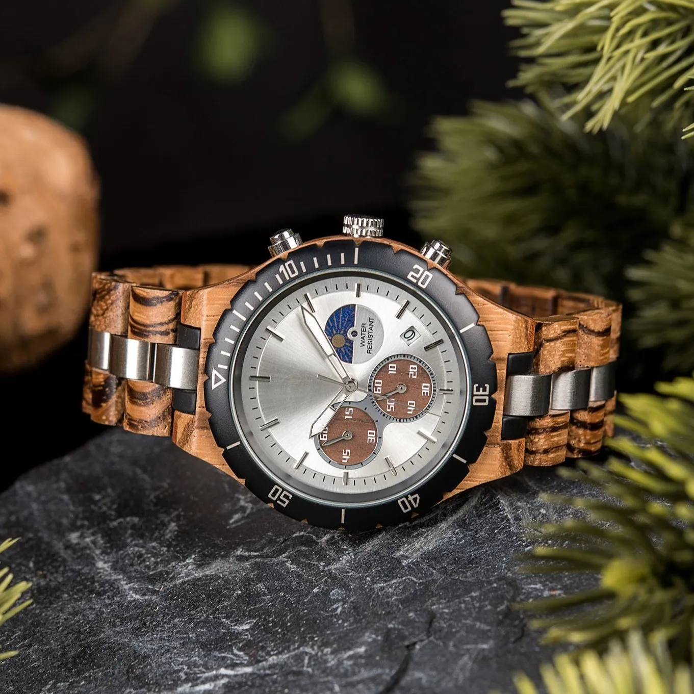 Budapest - Silver Steel & Zebrawood Chronograph