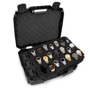 CASEMATIX Watch Travel Case With 42 Watch Roll Holder Slots - Hard Shell Watch Case With Custom Foam Interior - Watch Storage Fits 24mm to 56mm Faces