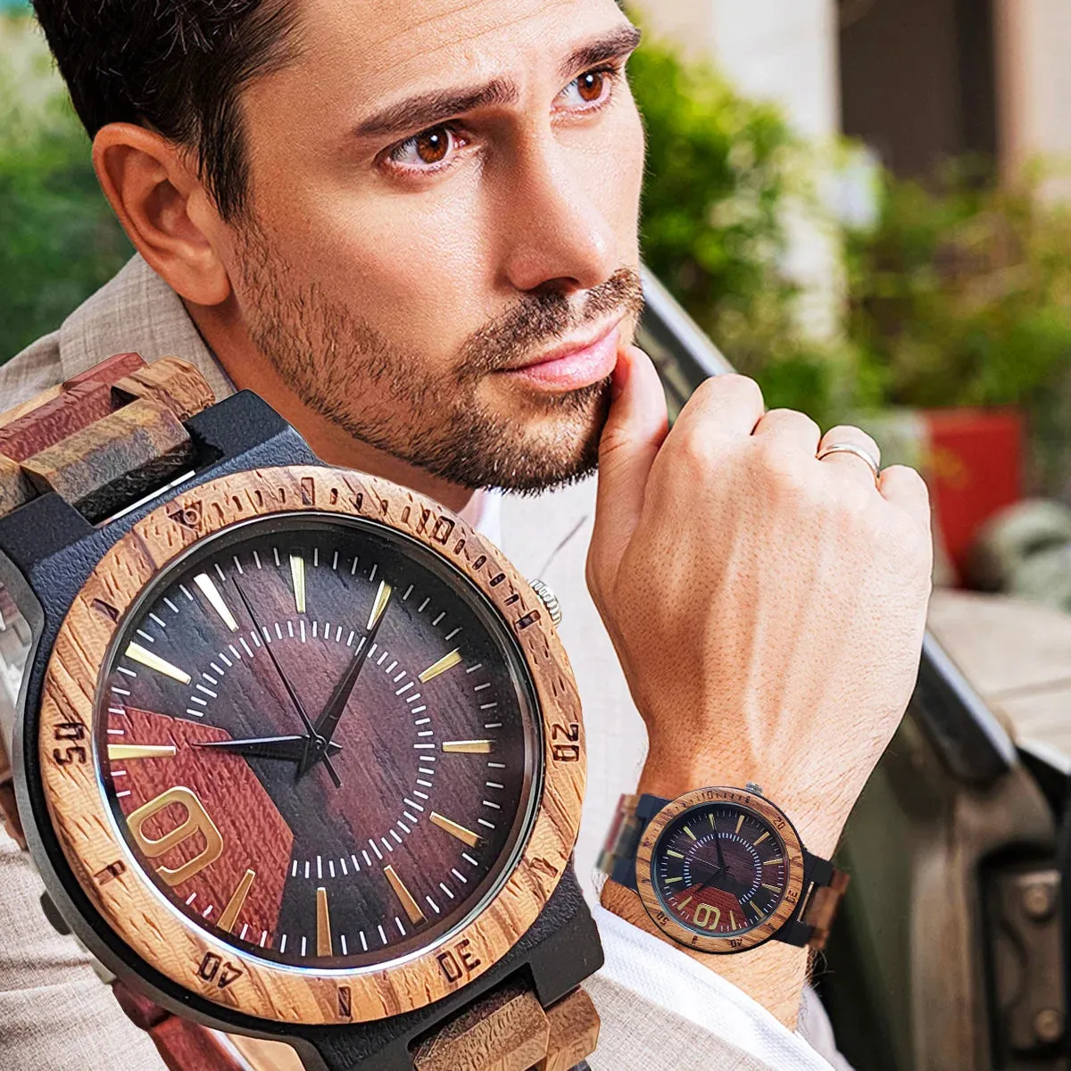 Colored Wooden Fashion Luxury Clock Quartz Wood Wrist Viking Watch