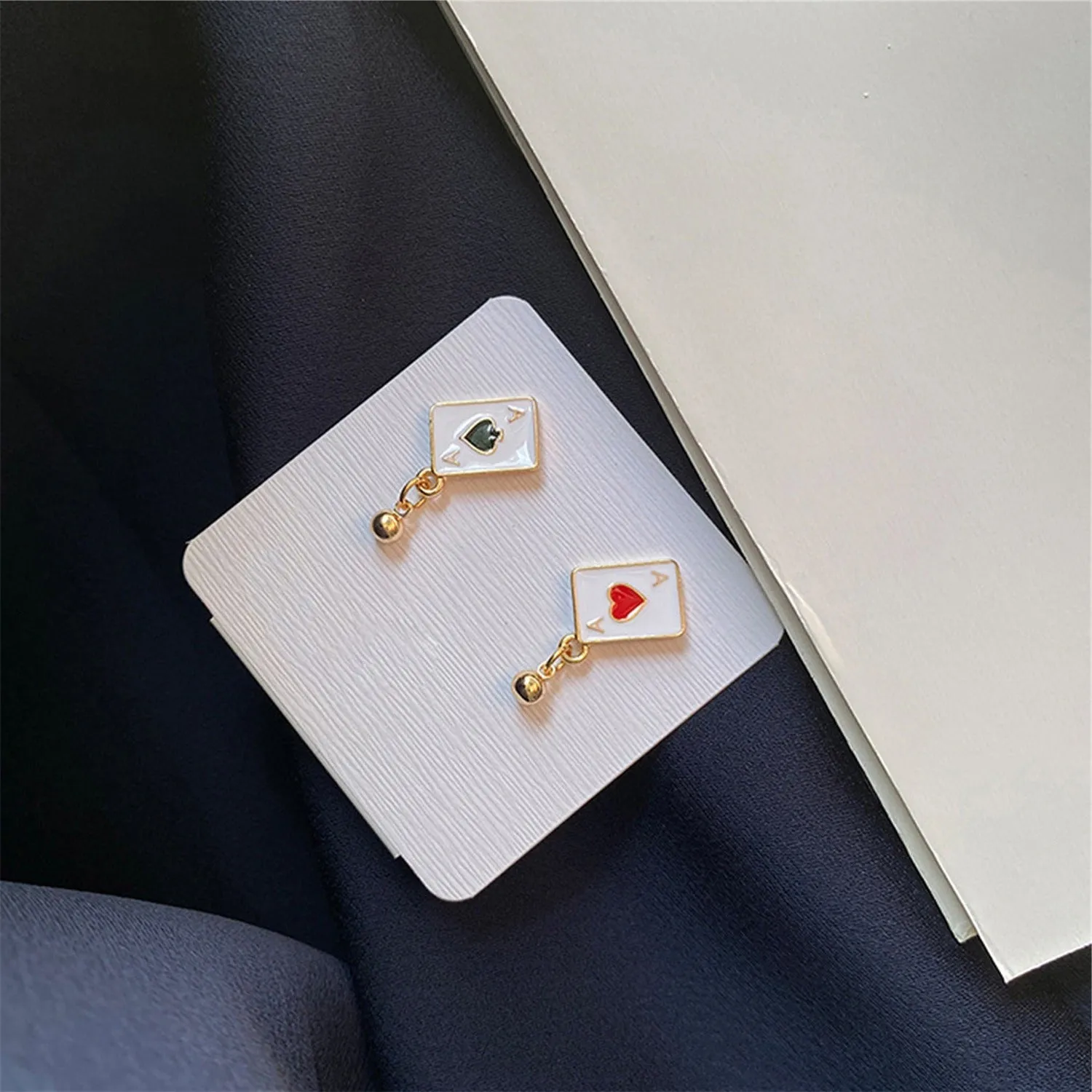 Creative Poker Ace Asymmetry Unique Design Drop Earrings