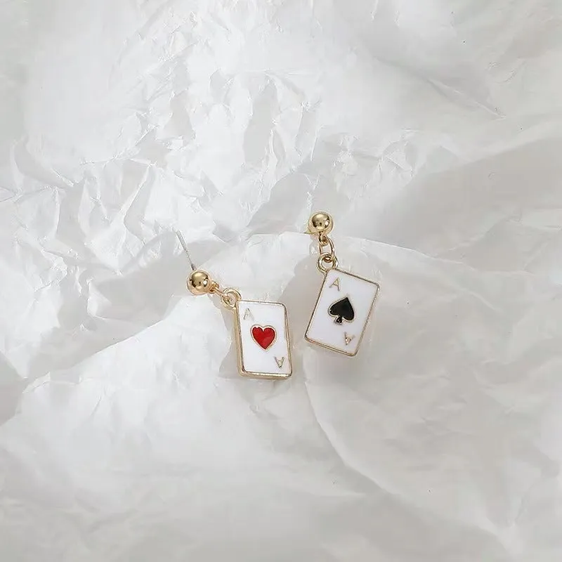 Creative Poker Ace Asymmetry Unique Design Drop Earrings