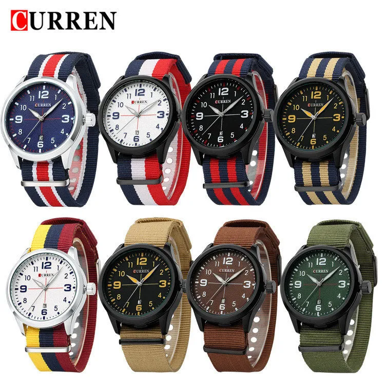 Curren Luxury Brand Nylon Strap Analog Display Date Men's Quartz Watch Casual Watch Men Wristwatch