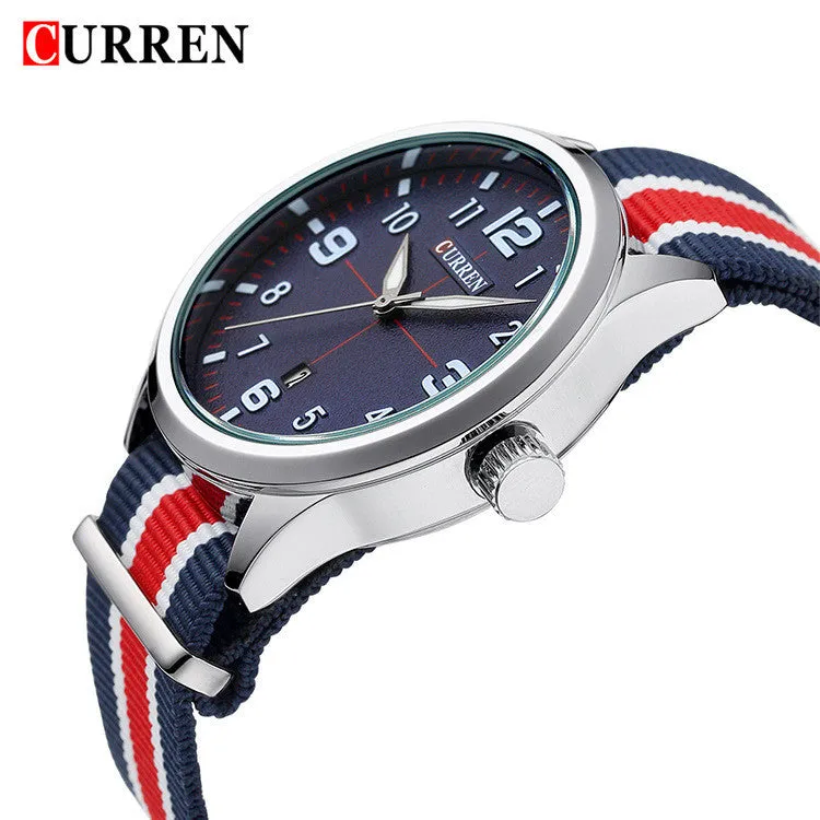 Curren Luxury Brand Nylon Strap Analog Display Date Men's Quartz Watch Casual Watch Men Wristwatch