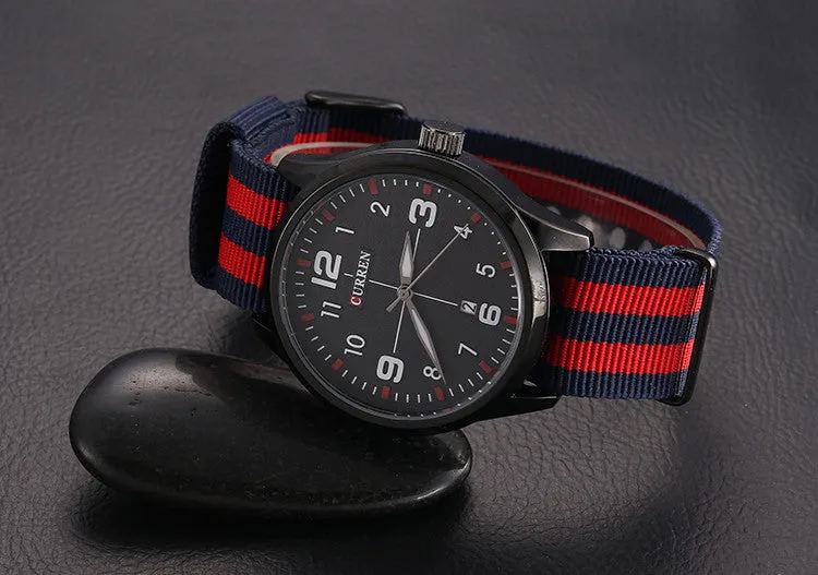 Curren Luxury Brand Nylon Strap Analog Display Date Men's Quartz Watch Casual Watch Men Wristwatch