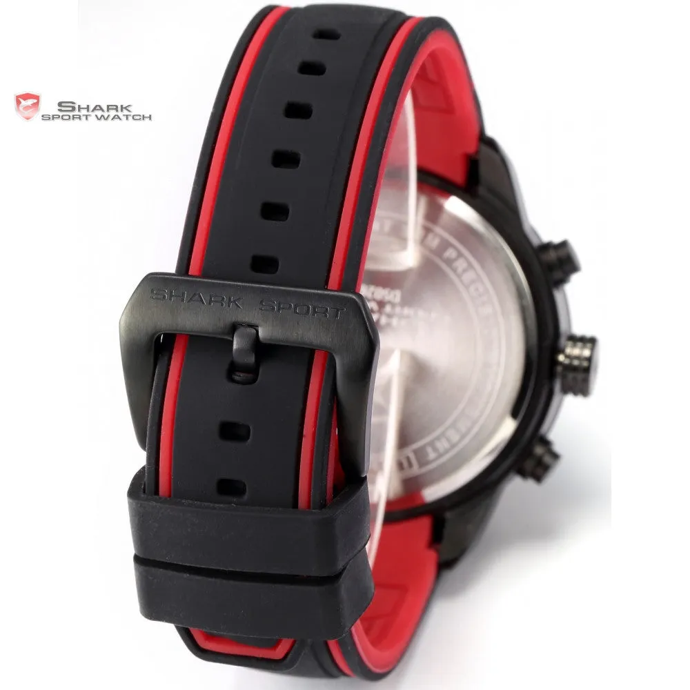 Dogfish Shark Sport Watch Auto Date LED Display Black Red Silicone Strap Band Digital Military Men's Quartz Wristwatch