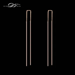 Double Fair Simple Strip Bar Long Line Chain Drop/Dangle Earrings Silver/Rose Gold Color Fashion Jewelry For Women Gift DFE789