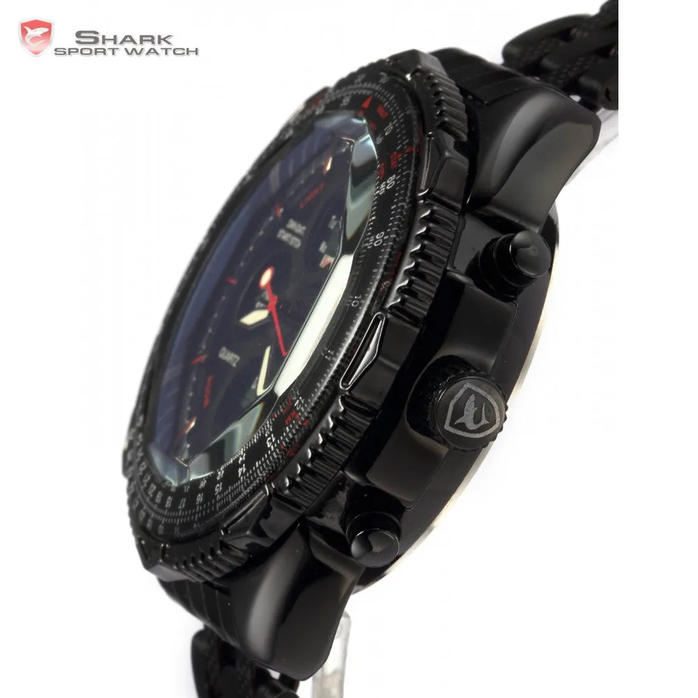 Eightgill Shark Sport Watch Digital LCD Analog Stainless Steel Band Date Day Chronograph Black Men Military Quartz Watches