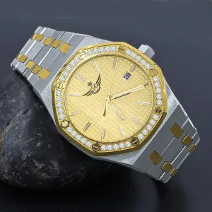 Elegant Gold-Toned Chronograph Watch with Dazzling CZ Embellishments