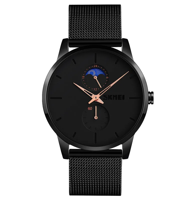 Fashionable simple quartz moon phase watch W2392808