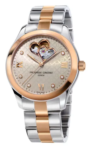 Frederique Constant Double Heart Beat Two Tone Stainless Steel Automatic Diamonds Gray Dial Womens Watch FC-310LGDHB3B2B