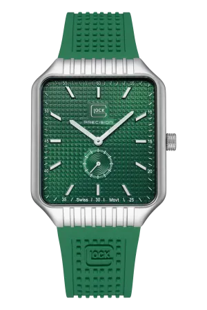 Gent's Silver Steel Glock Watch with Green Rectangular Dial