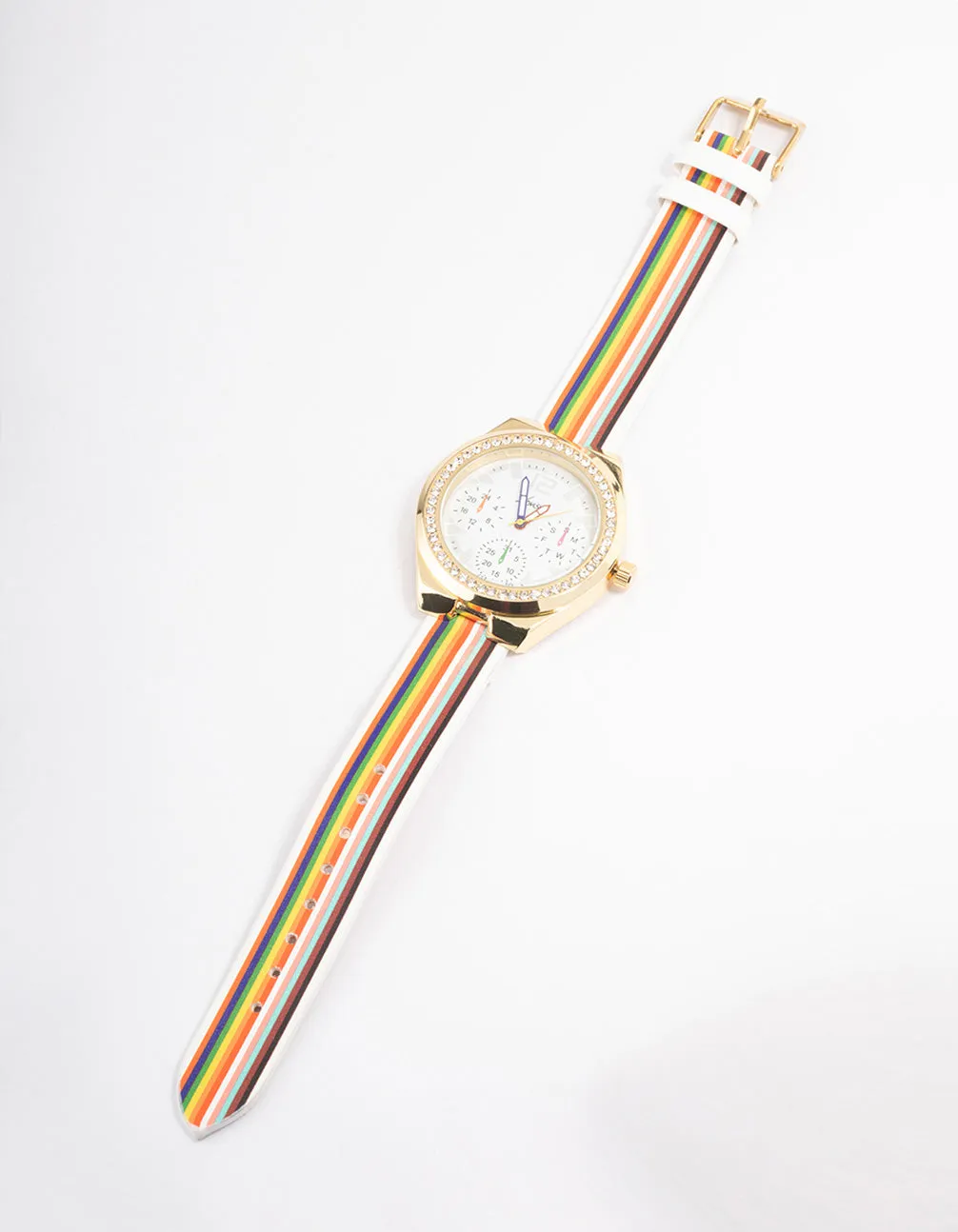 Gold Rainbow Faux Leather Strap Watch