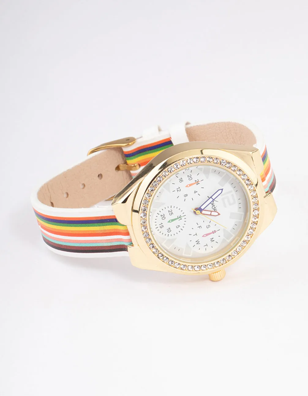 Gold Rainbow Faux Leather Strap Watch