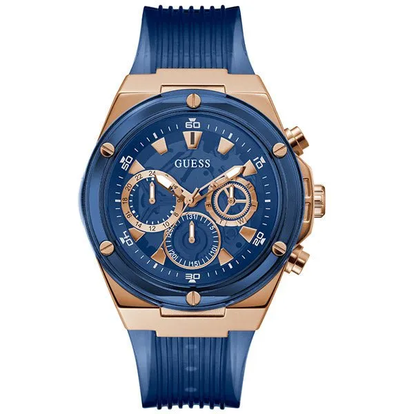 Guess Poseidon Transparent Blue Silicone Strap Blue Dial Chronograph Quartz Watch for Gents - GW0425G3