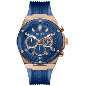 Guess Poseidon Transparent Blue Silicone Strap Blue Dial Chronograph Quartz Watch for Gents - GW0425G3