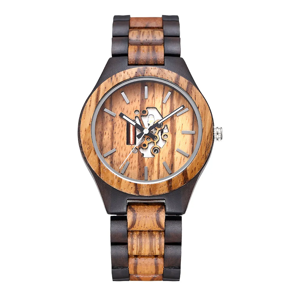 Gull - Hollow Face Ebony & Zebrawood Minimal Watch