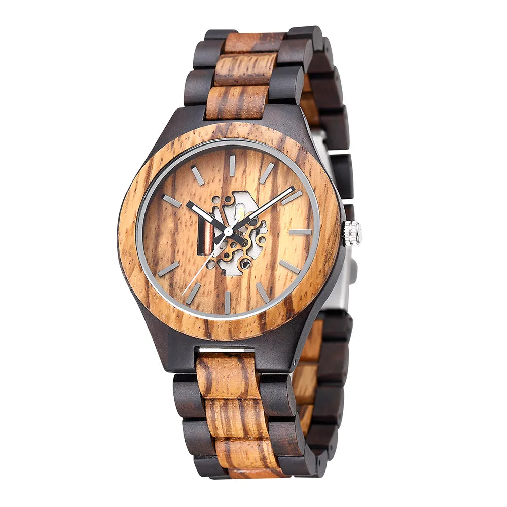 Gull - Hollow Face Ebony & Zebrawood Minimal Watch