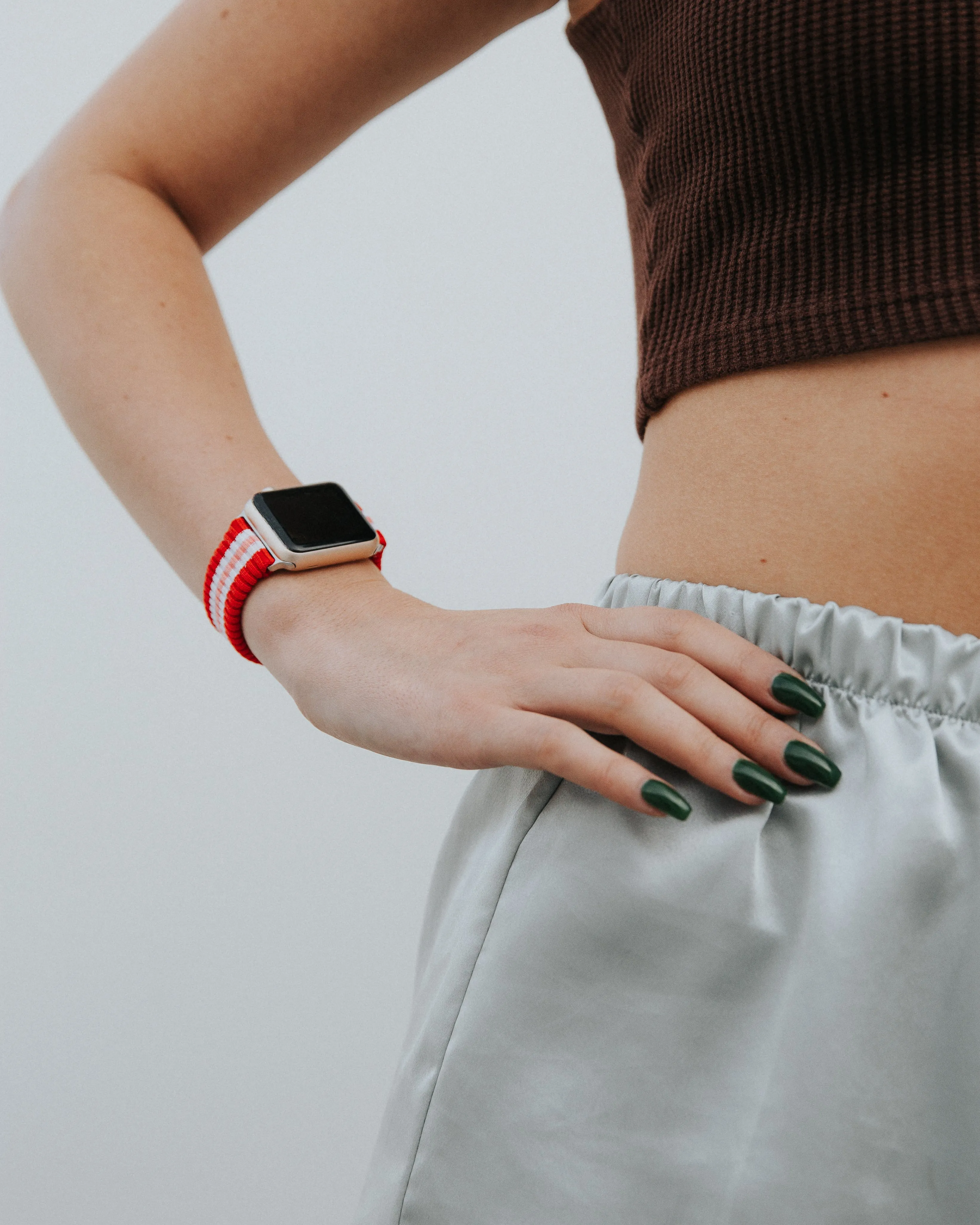 Knit Apple Watch Band - Varsity Red   Pink Stripe