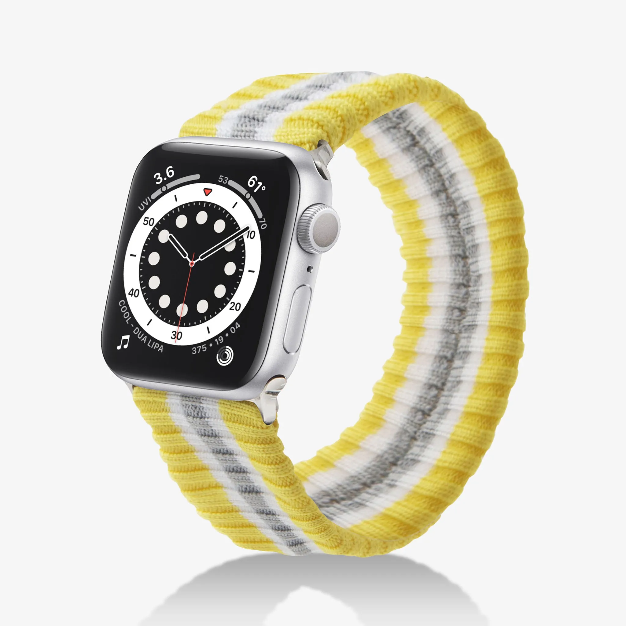 Knit Apple Watch Band - Varsity Yellow   Grey Stripe