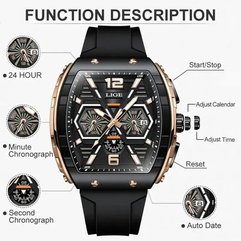 LIGE Luxury Square Sports Quartz Watch