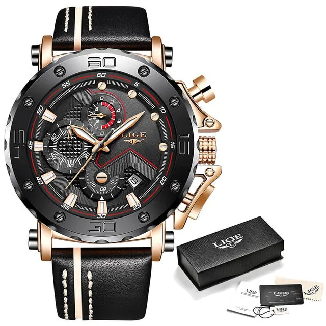 LIGE Watch Luxury Brand Men Analog Leather Sport Watches