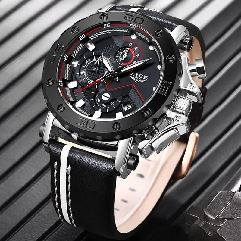 LIGE Watch Luxury Brand Men Analog Leather Sport Watches