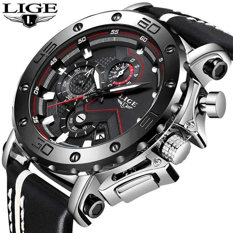 LIGE Watch Luxury Brand Men Analog Leather Sport Watches