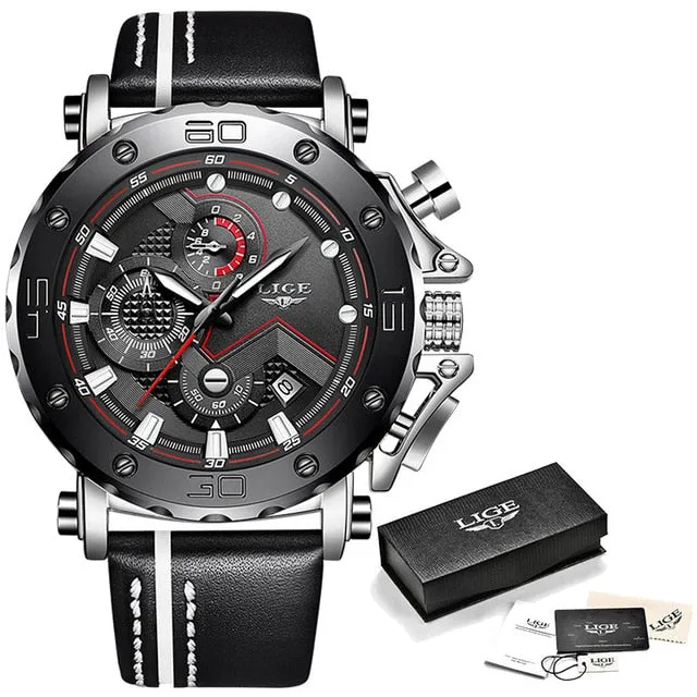 LIGE Watch Luxury Brand Men Analog Leather Sport Watches