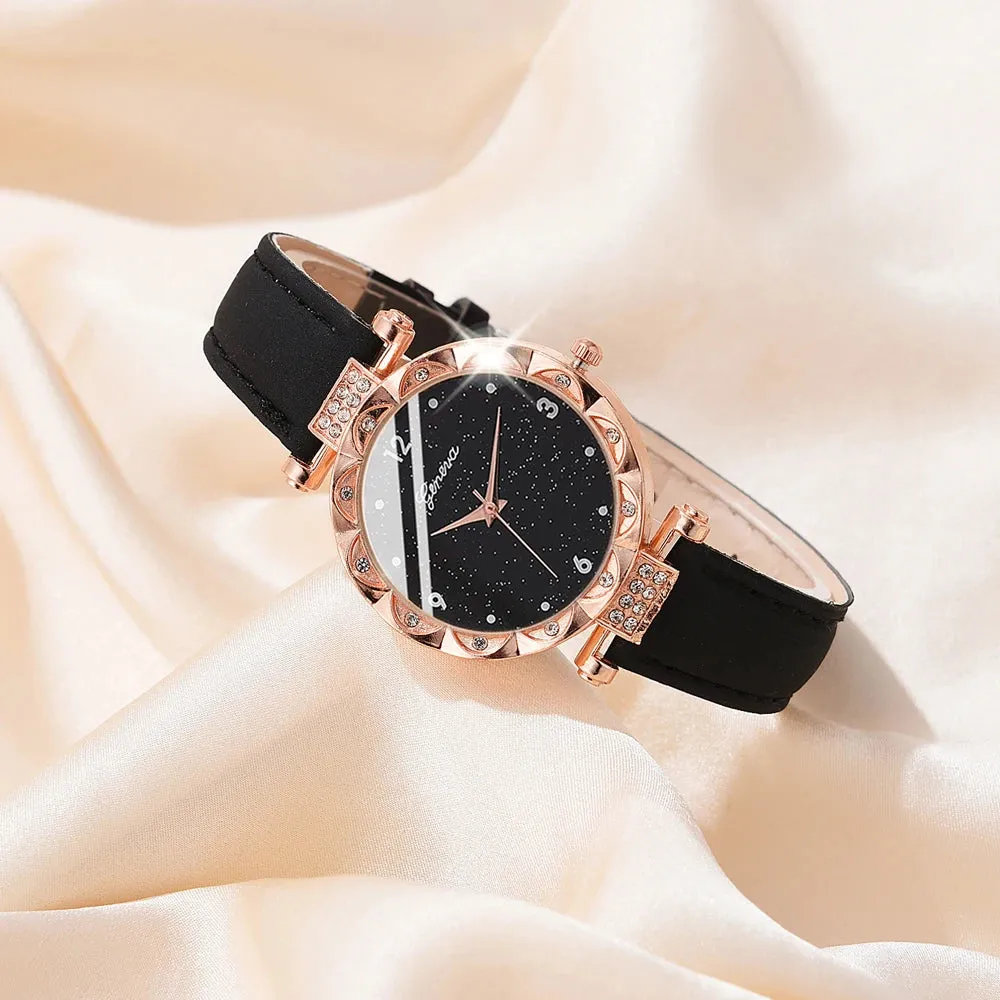 Luxury Rhinestone Women's Wristwatch Set - 5 Elegant Quartz Timepieces for Fashion-Forward Girls and Stylish Gift Bracelets