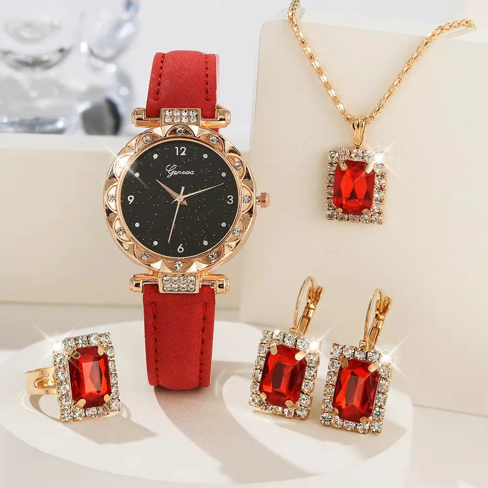 Luxury Rhinestone Women's Wristwatch Set - 5 Elegant Quartz Timepieces for Fashion-Forward Girls and Stylish Gift Bracelets